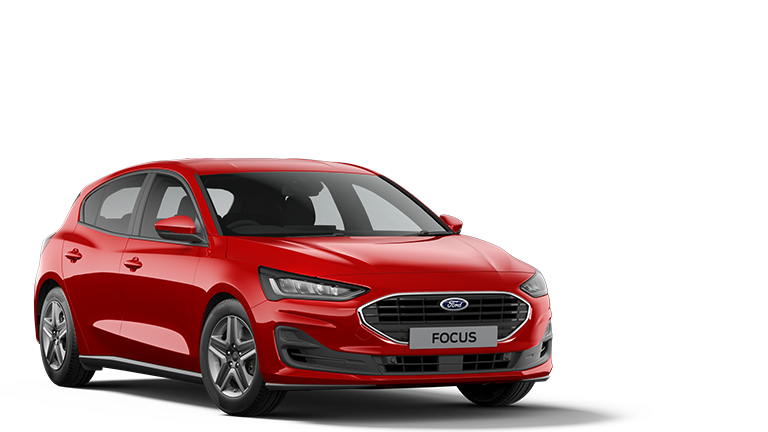 Punainen Ford Focus, edestä kolmiosta