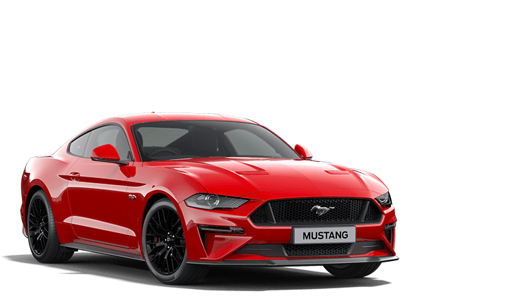 Punainen Ford Mustang, edestä kolmiosta