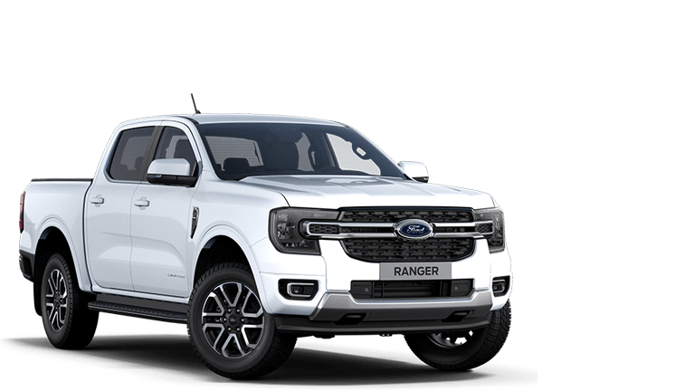 Valkoinen Ford Ranger, edestä kolmiosta