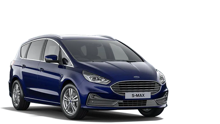 Sininen Ford S-MAX, edestä kolmiosta