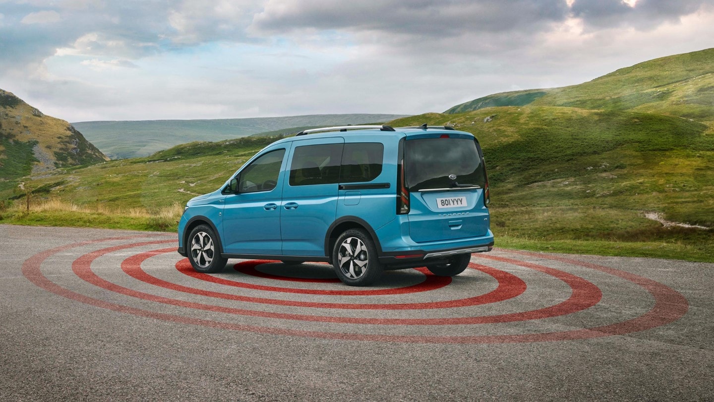 Ford Transit Connect with alarm radar graphic 