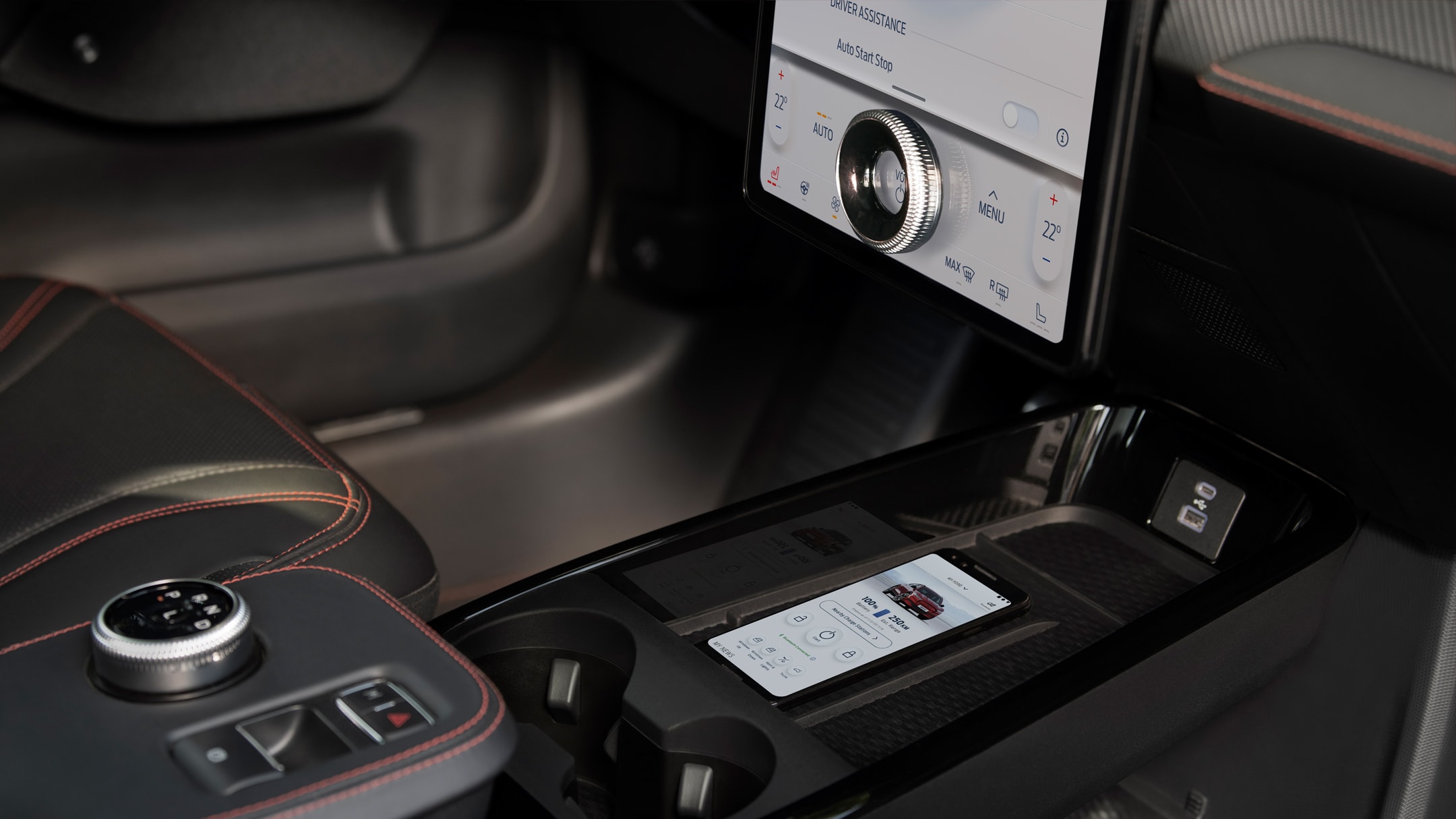 Ford Mustang Mach-E interior view of wireless charging