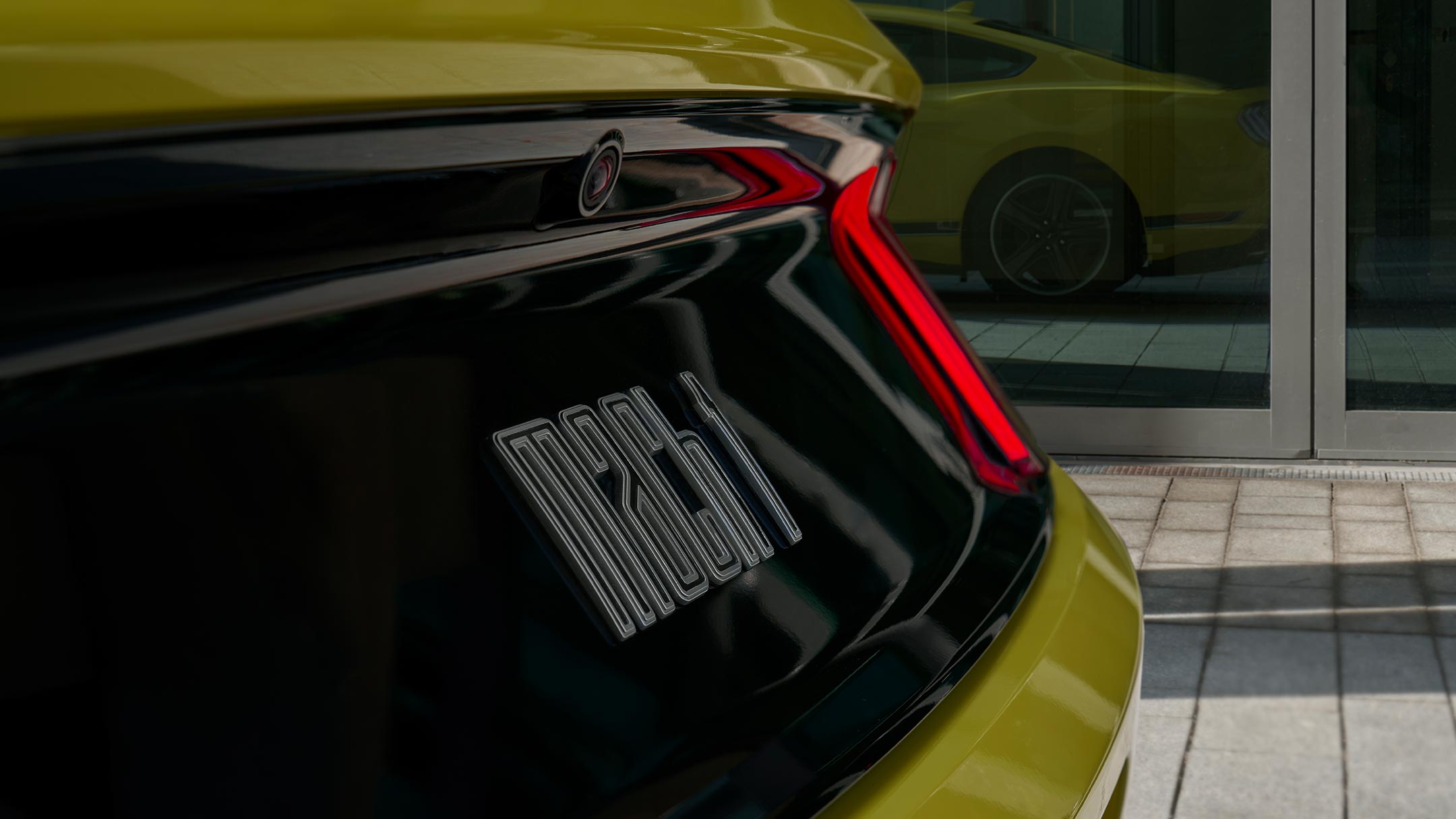 Ford Mustang Mach 1 rear badge close up 