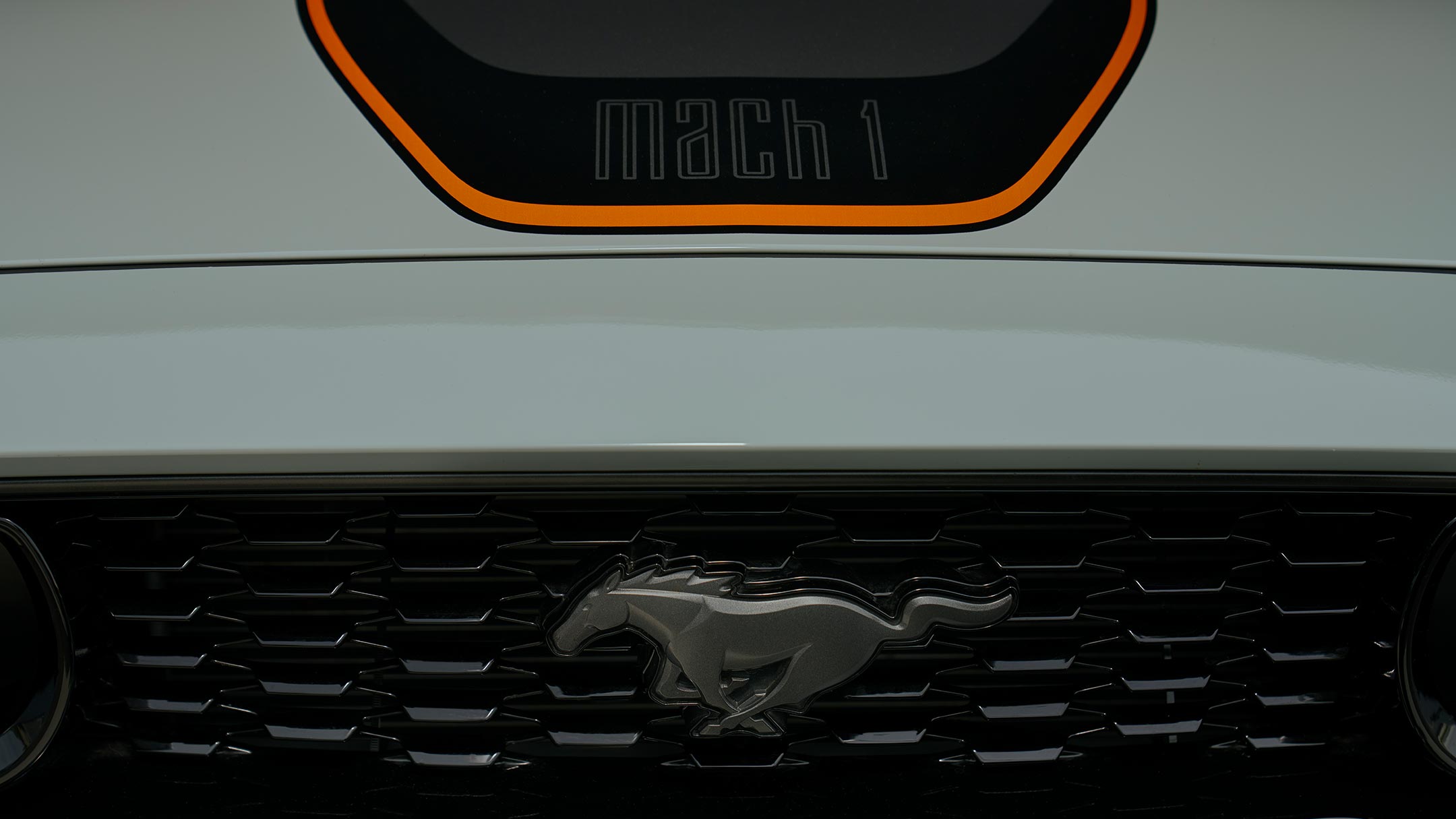 Ford Mustang Mach 1 branded grille close up