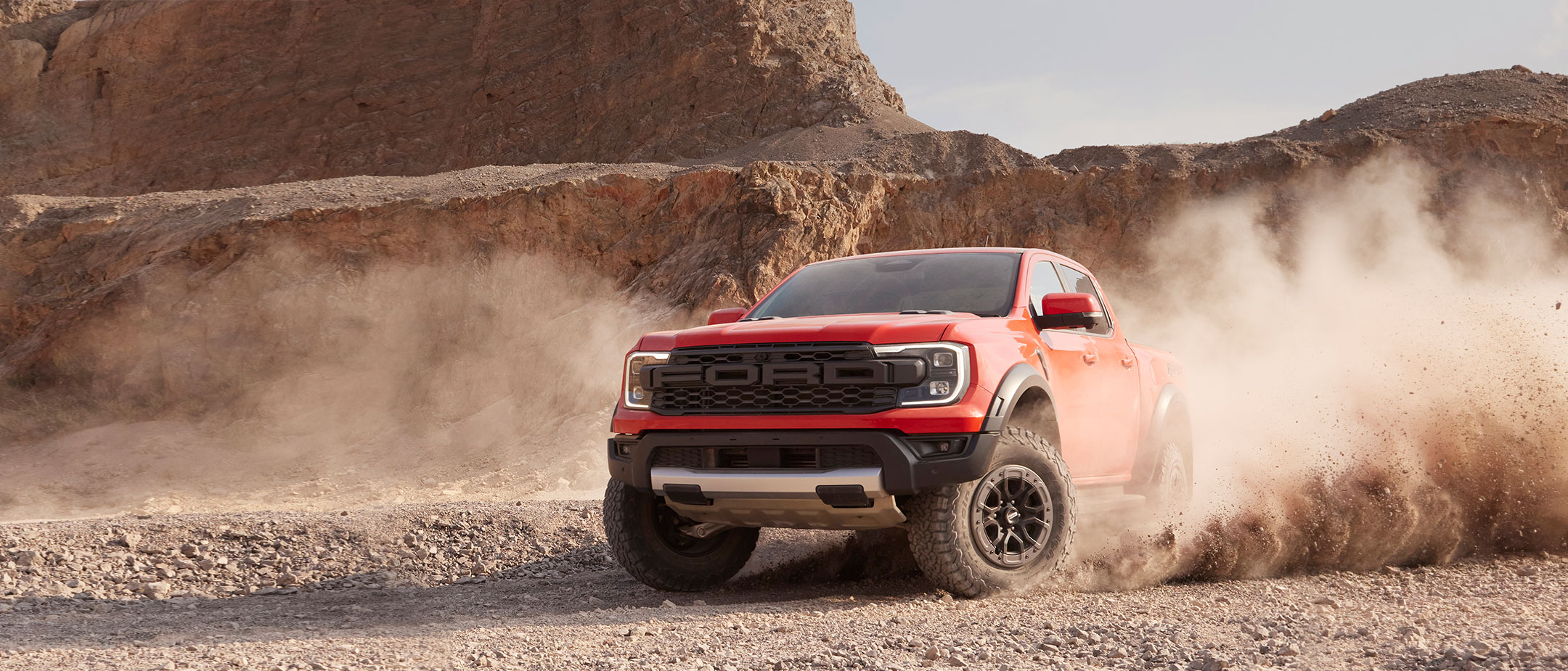 All-New Ford Ranger front view driving rocky terrain