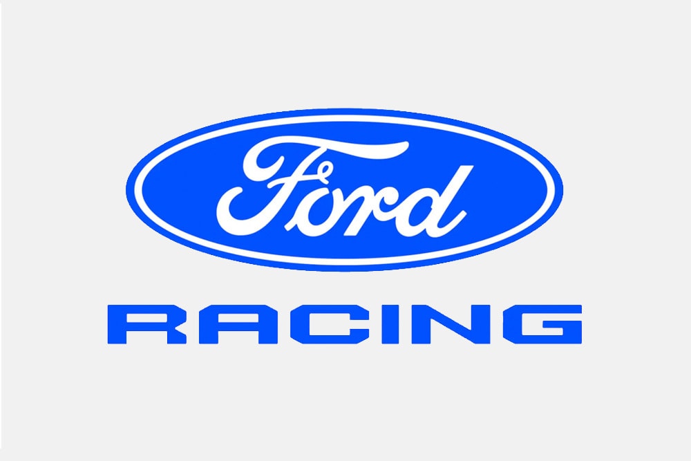 Virallinen Ford Racing -logo valkoisella taustalla.