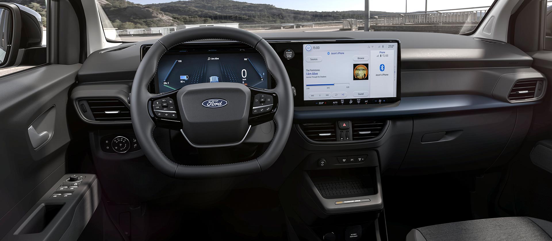 Ford E-Tourneo Courier Active-mallin sisätilat ja kosketusnäyttö