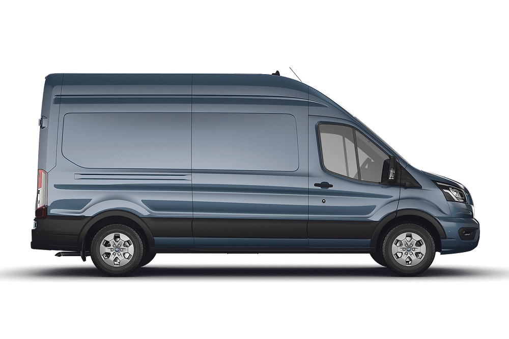 Ford Transit kuvattuna sivuprofiilista.