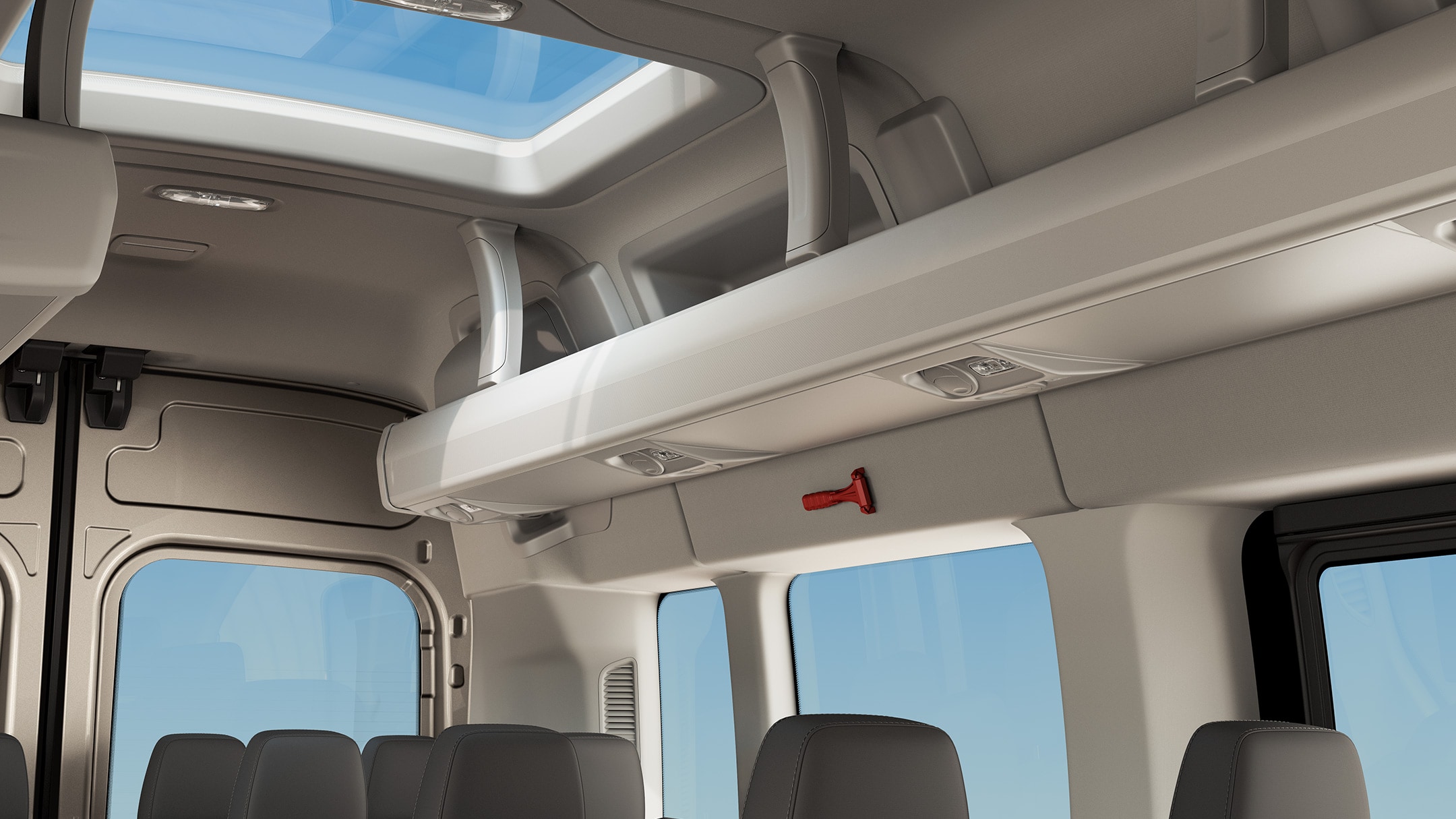 All New Ford Transit Minibus rear interior roof close up