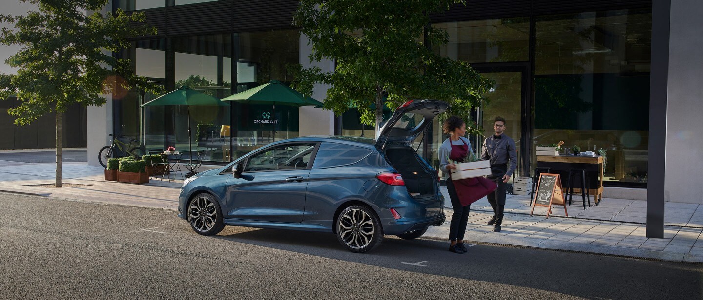 Ford Fiesta Van rear three quarter view