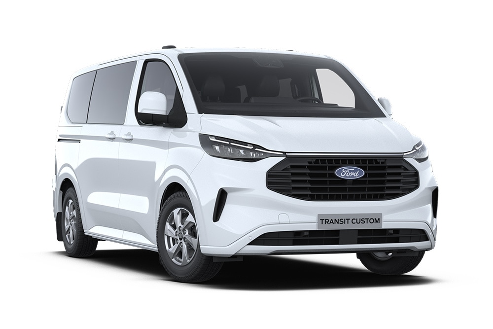 Valkoinen Ford Transit Custom Kombi.