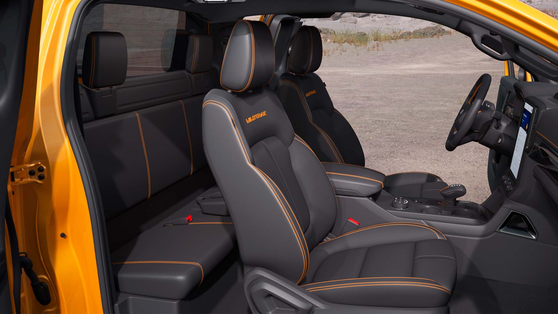 Sisäprofiilikuva Ford Ranger Wildtrak Super Cabin matkustamosta.