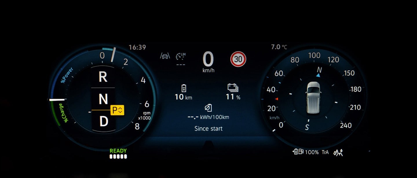 Täysin uuden Ford Transit Connectin digitaalisen mittariston yleisnäkymä.