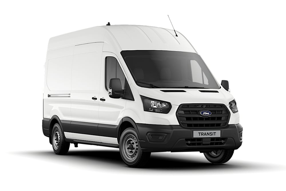 Valkoinen Base-varustetason Ford Transit Van.